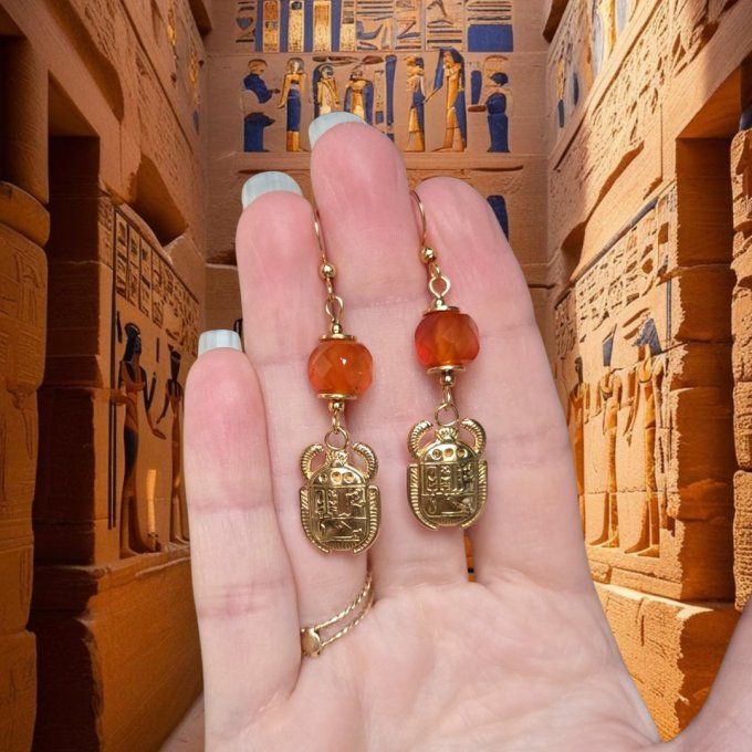 Boucles d'oreilles Solaires d'Atoum - Scarabées egyptiens