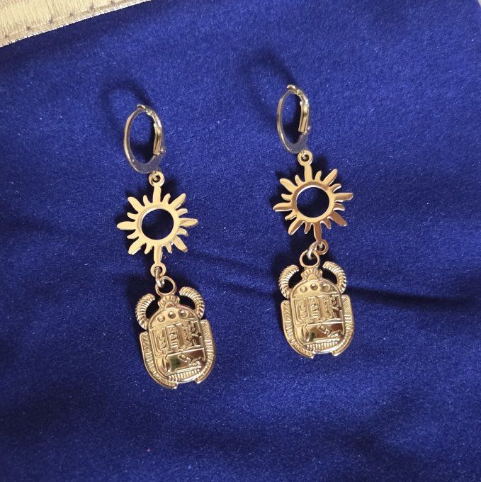 Boucles d'oreilles Solaires - Scarabées egyptiens