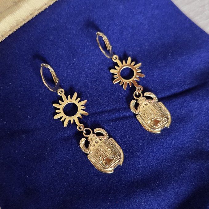 Boucles d'oreilles Solaires - Scarabées egyptiens
