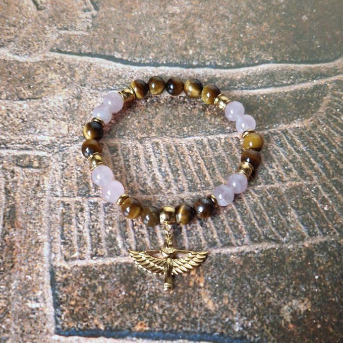 Bracelet Isis en Quartz Rose et Oeil de Tigre