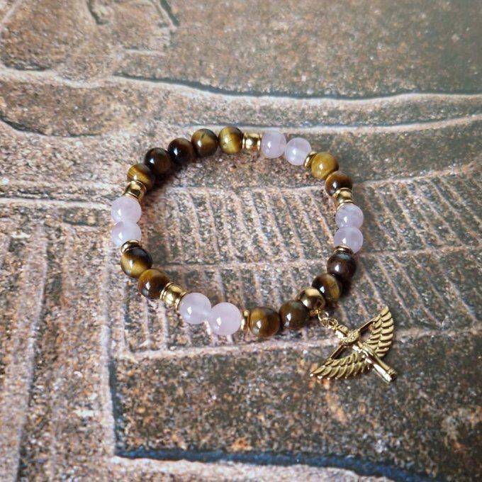 Bracelet Isis en Quartz Rose et Oeil de Tigre