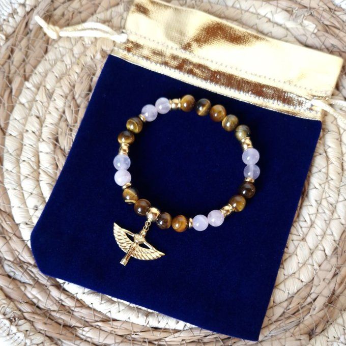 Bracelet Isis en Quartz Rose et Oeil de Tigre