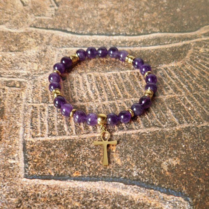 Bracelet Croix de vie en Améthyste