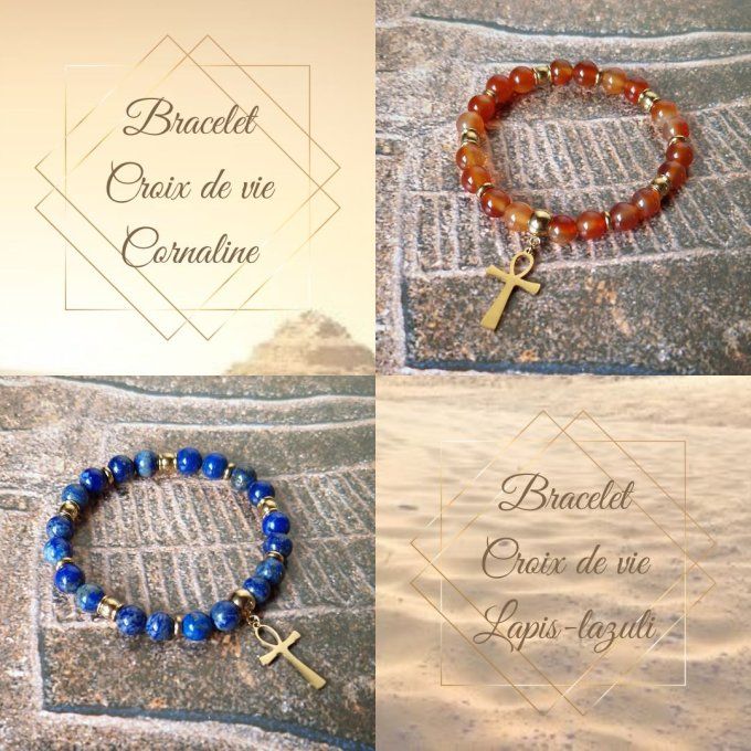 Bracelets Croix de vie en Cornaline ou Lapis-lazuli